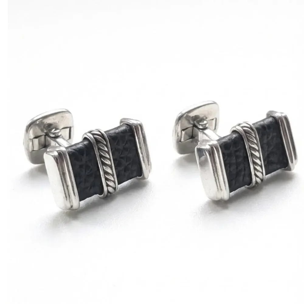 David Yurman Leather & Sterling Silver 925 Cufflinks